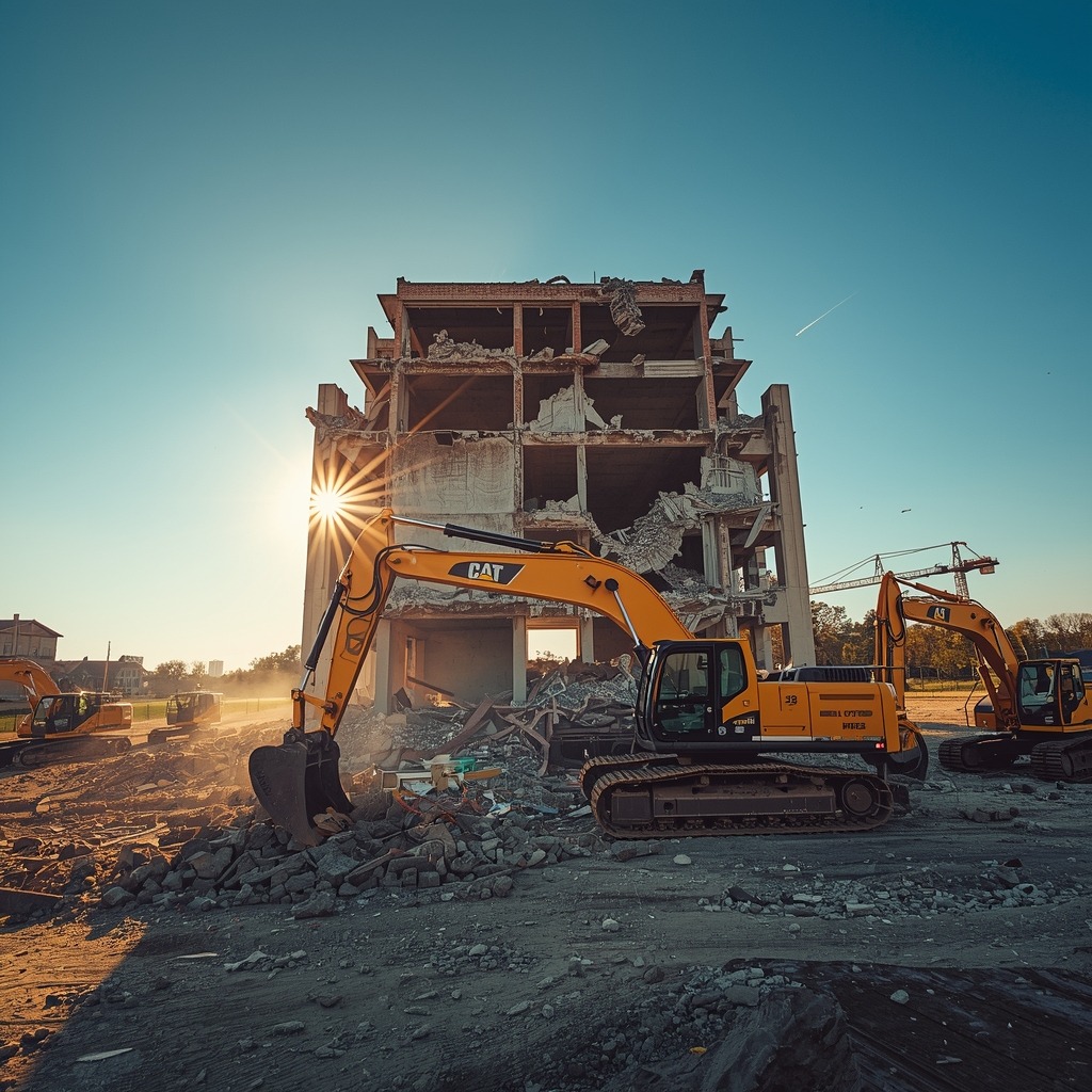 lucid-origin_A_large_excavator_with_a_hydraulic_hammer_attachment_is_positioned_in_the_center-0